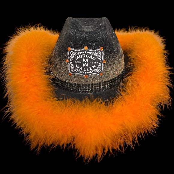 Morgan Wallen custom Handcrafted black & Orange Feather Cowgirl Hat festival main image 7